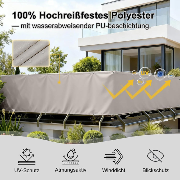 LOVE STORY Balkon Sichtschutz Wetterfester Balkonverblendung 120x600cm,Balkonvorhang(PES) Taupe Blic