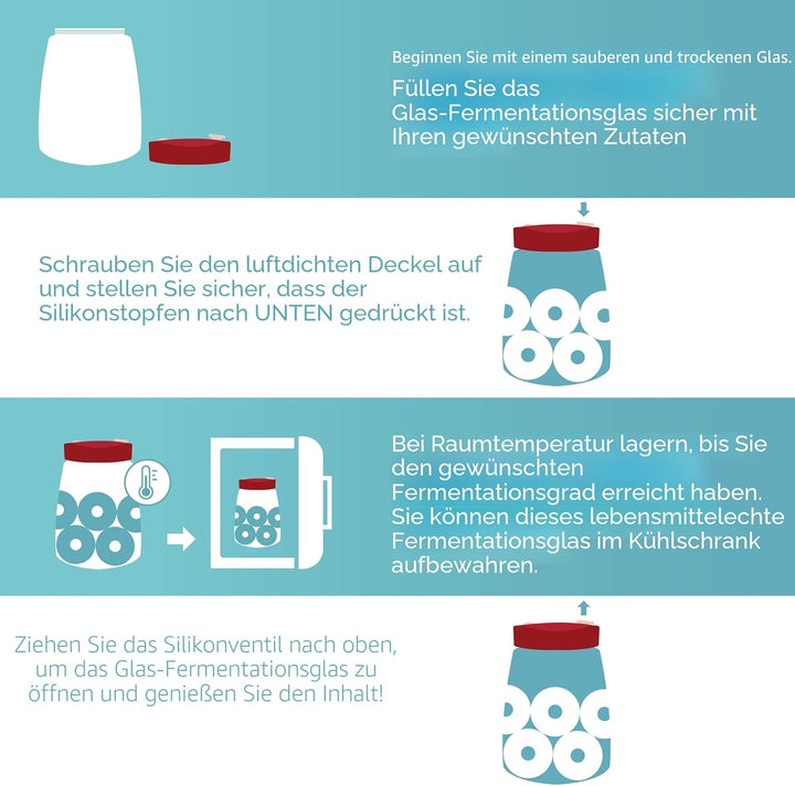 HEFTMAN Gärglas mit Entlüftungsventil mit 1-Wege-Entlüftung – 1,4 l Gärglas für Kefir, Kimchi, Sauer