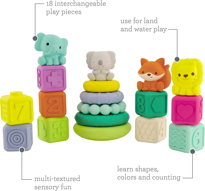 INFANTINO - Set de juegos Apilables - Anillos y Cubos para Apilar - Juguetes Sensoriales Educativos