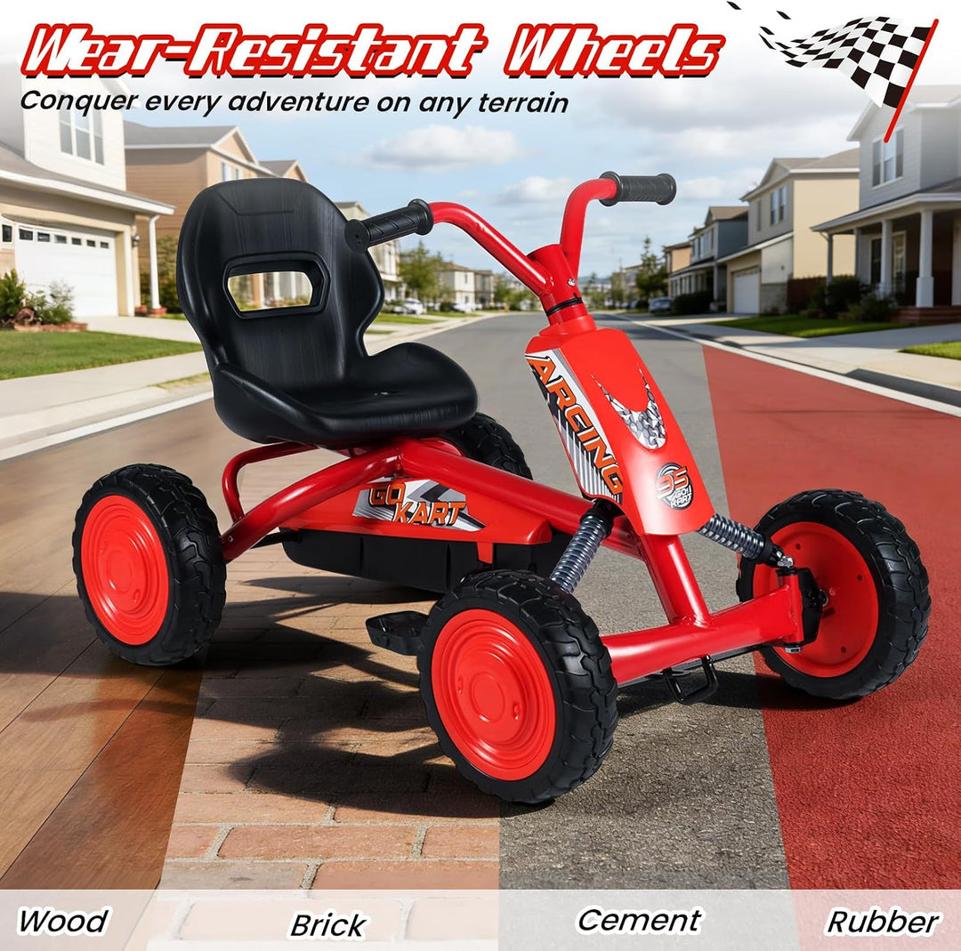 FANTASK Kinder Gokart mit Pedal, Verstellbarer Sitz, Vor- &amp; Rückwärtsgang, Belastbar bis 30 kg, Outd