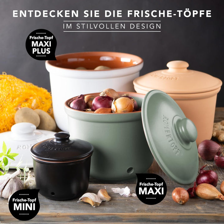 Römertopf Zwiebeltopf Frische-Topf MAXI aus Naturton, Keramik Vorratstopf Ø 20,0cm weiss ø21cm, ø21c