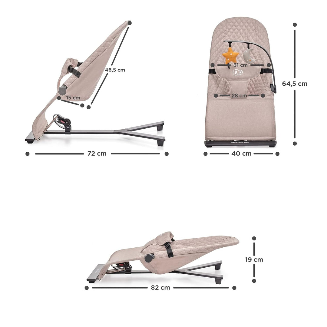 Kinderkraft Babywippe MIMI, Spielbügel mit 2 Spielzeuge, verstellbare Rückenlehne, Weiches Material,
