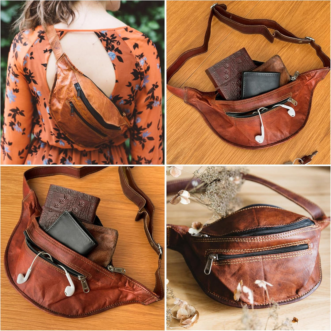 Gusti Gürteltasche Leder - Richard Damen und Herren Bauchtasche Hüfttasche Festivaltasche Vintage Br