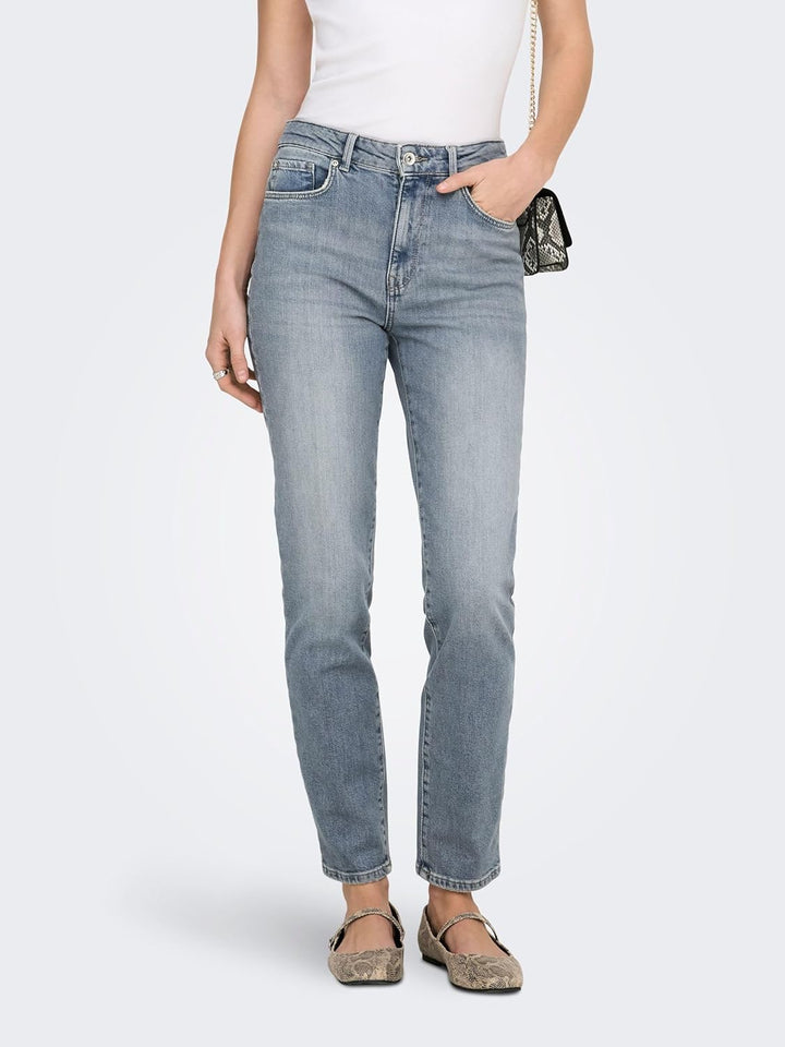 ONLY Damen Hose Onlemily Hw Straight ANK Col CC PNT 28W / 30L Special Blue Grey Denim, 28W / 30L Spe