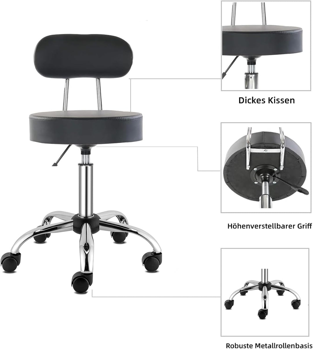 LEADZM Rollhocker Drehhocker Praxishocker Arbeitshocker Bürohocker Hocker 360° Drehbar mit höhenvers
