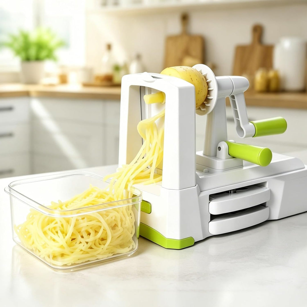 Spiralschneider Gemüseschneider 5 Klingen, manueller Sparschäler für Zoodles, Spaghetti,Obst &amp; Gemüs