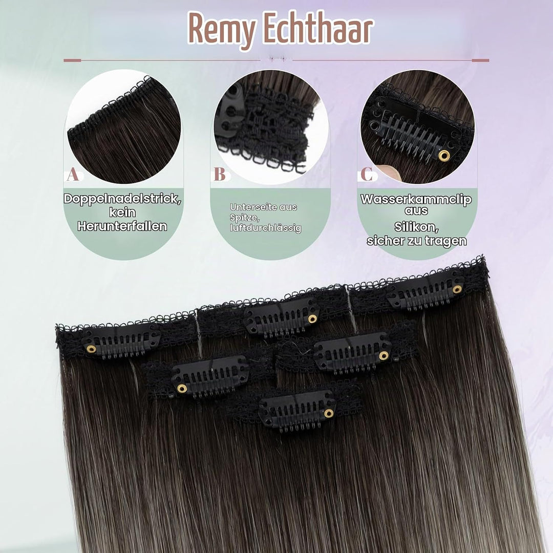 Benehair Clip in Extensions Echthaar 6 Stück, 35CM Single Clip Echthaar Extension Highlights für Fra