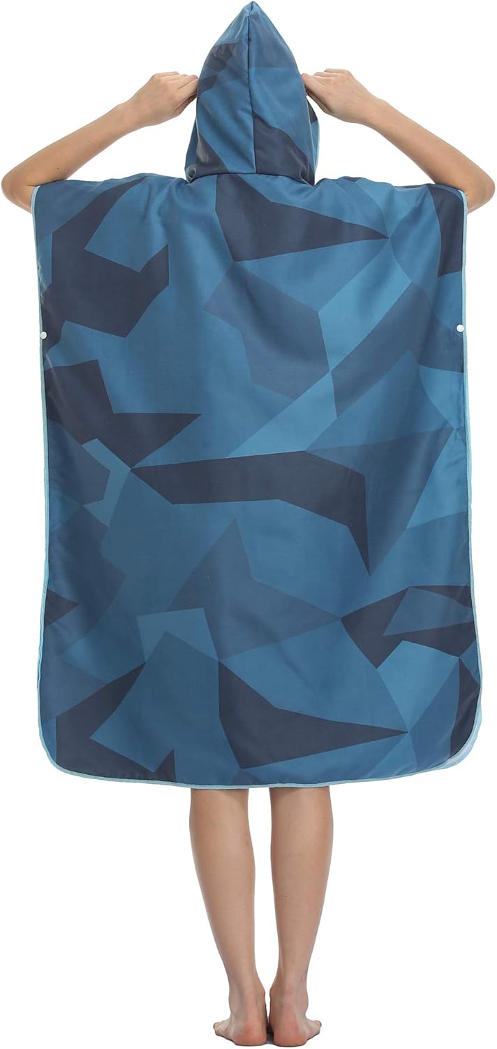 FLYILY Microfaser Surf Poncho Handtuch mit Kapuze Bademantel zum Schwimmen und Strand wechseln Einhe