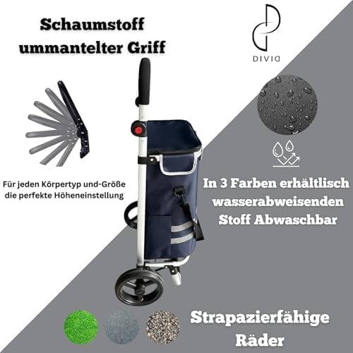 DIVID® Einkaufstrolley mit integrierter Sackkarre, 56LFassungsvermögen bis zu 50Kg belastbar,Klappba