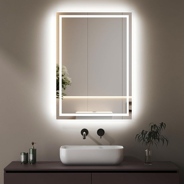 Boromal Badspiegel mit Beleuchtung 60x40cm Wandschalter Badezimmerspiegel Horizontal/Vertikal 6500K