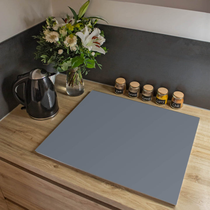 banjado® Herdabdeckplatte Glas 1-teilig 60x52 cm/Schneidebrett Herdabdeckung mit Motiv Silber Metall