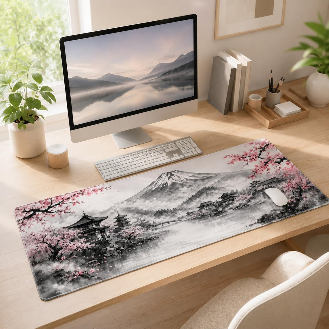 Schreibtischunterlage Mauspad XXL 900 x 400 mm, Japan Landschaft Gaming Mousepad mit rutschfester Gu