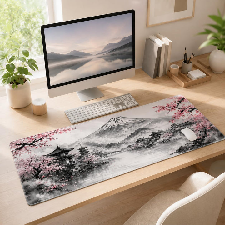 Schreibtischunterlage Mauspad XXL 900 x 400 mm, Japan Landschaft Gaming Mousepad mit rutschfester Gu