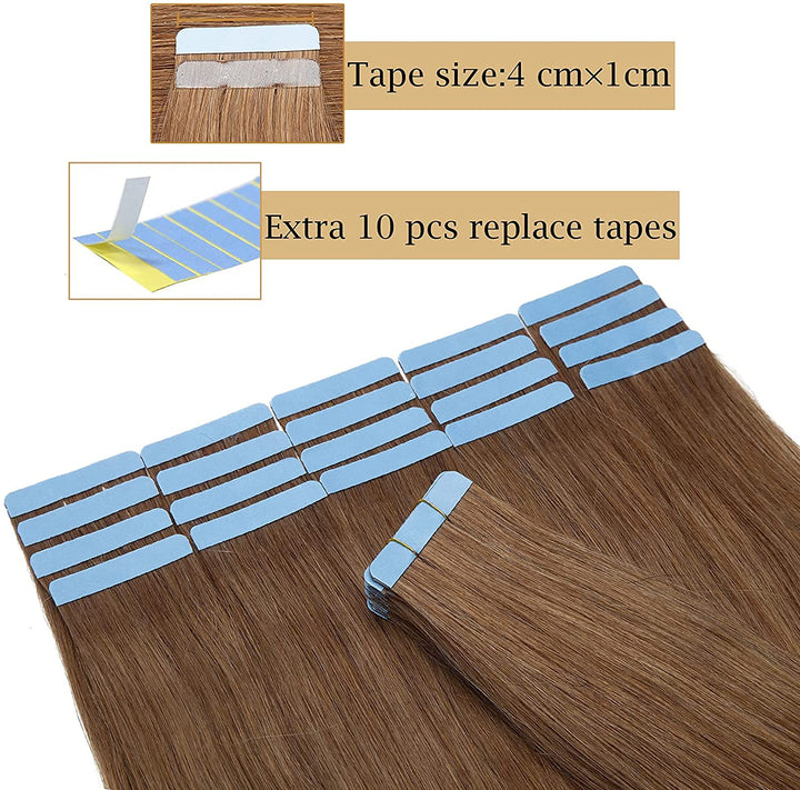 SEGO Tape in Extensions Echthaar 40 PCS 100g Haarverlängerung Klebeband Haarteil 100% Remy Human Haa