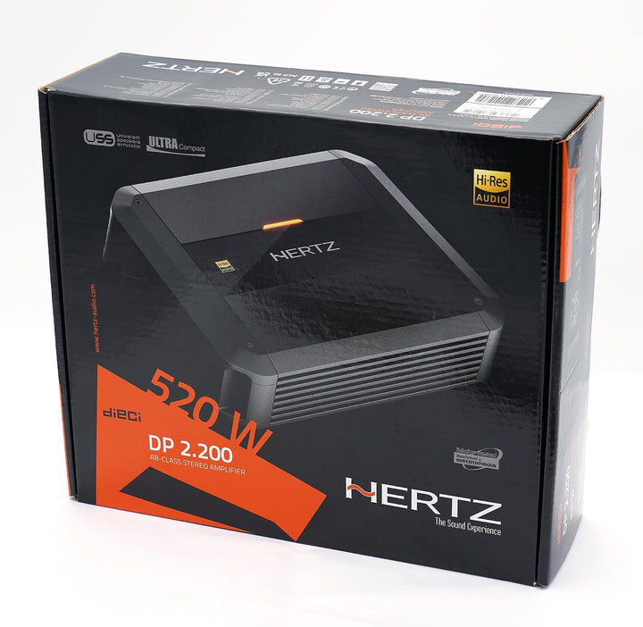Hertz Dieci Power DP 2.200 2-Kanal Class-AB Verstärker, 2x130W RMS bei 2 Ohm, Hi-Res Audio, 10 Hz bi