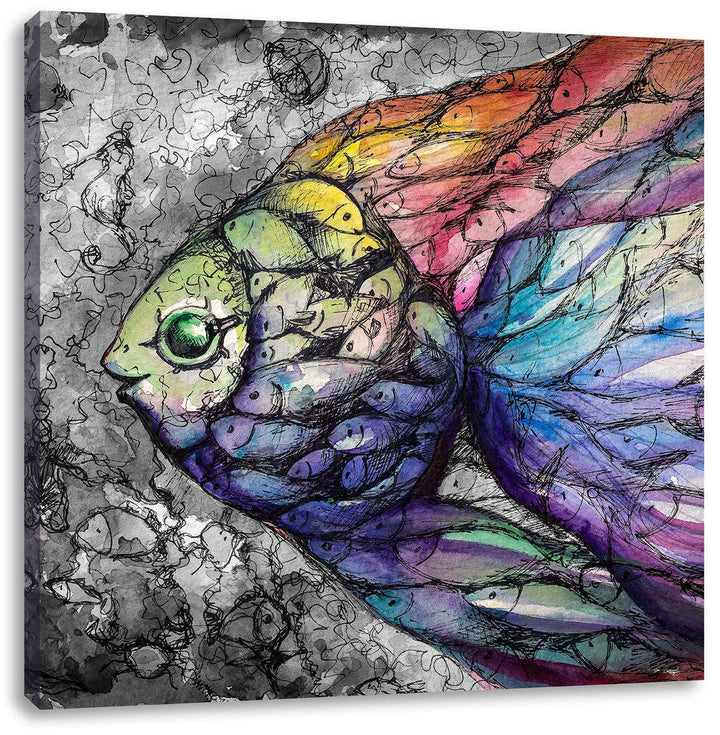Pixxprint schön gezeichnete Fische als Leinwandbild/Grösse: 70x70 cm/Wandbild/Kunstdruck/fertig besp
