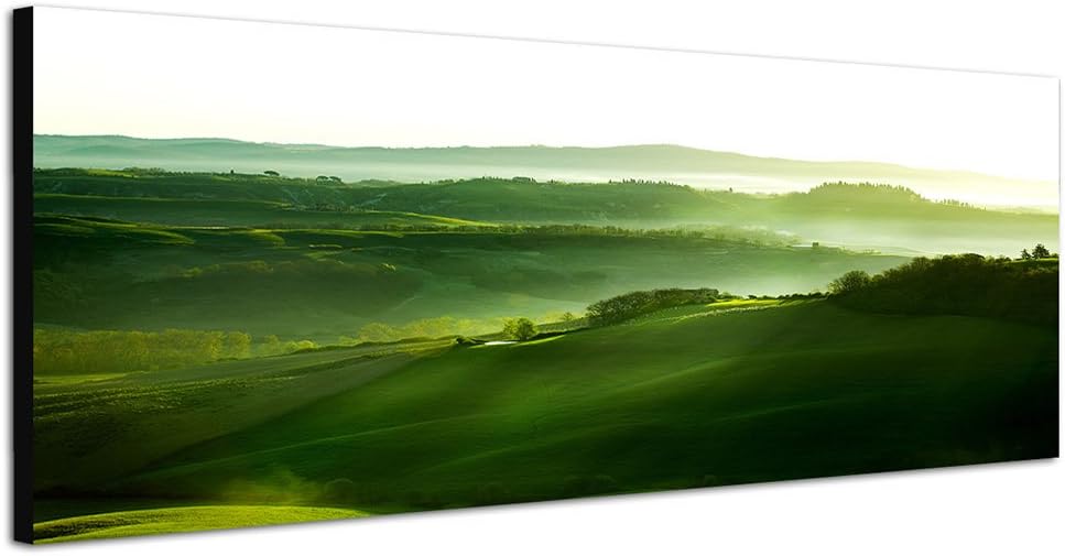 Paul Sinus Art Panoramabild auf Leinwand und Keilrahmen 150x50cm Toskana Landschaft Berge Morgenlich