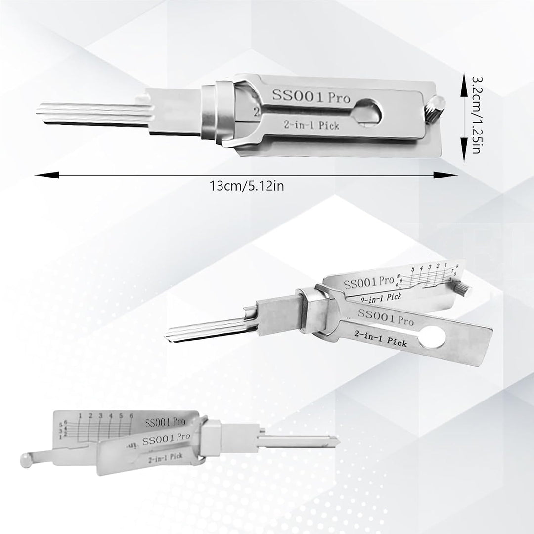 SS001 Dietrich-Werkzeug für Doppelrillentürschloss Pro, Edelstahl | Stainless Steel Key, 2-in-1-Deco