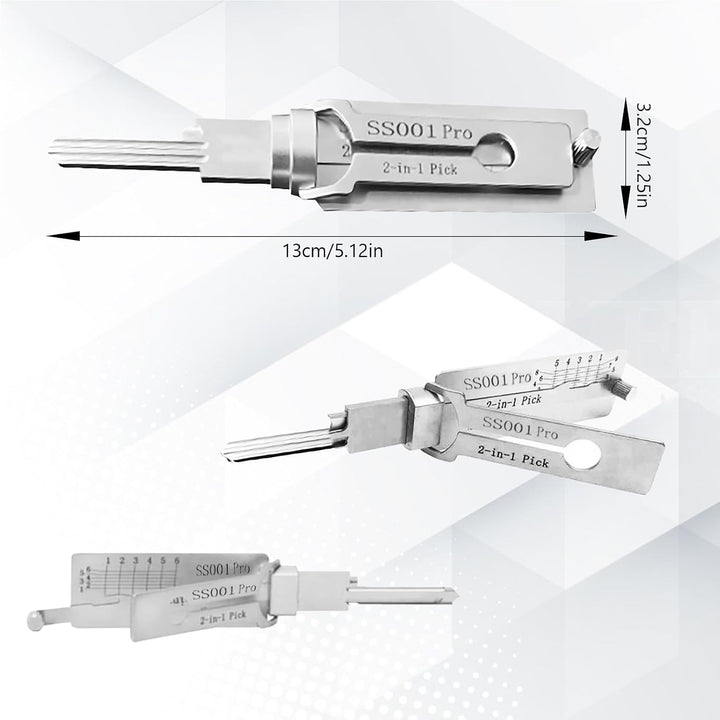 SS001 Dietrich-Werkzeug für Doppelrillentürschloss Pro, Edelstahl | Stainless Steel Key, 2-in-1-Deco