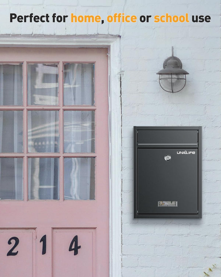 Uniclife Briefkasten Abschliessbarer Wandbriefkasten für draussen grosser BriefkastenSchlüsselschlos
