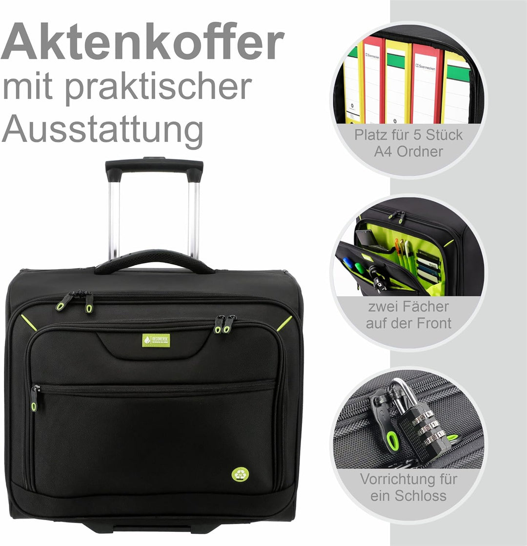 Aktenkoffer aus recyceltem Polyester in schwarz 46209 | für fünf Aktenordner, mit Rollen und Trolley