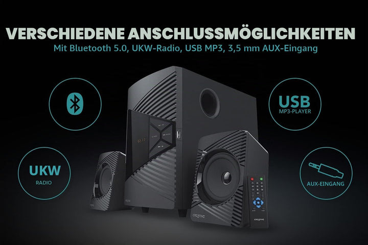 Creative SBS E2500 Leistungsfähiges 2.1-Bluetooth-Lautsprechersystem mit Subwoofer für Computer und