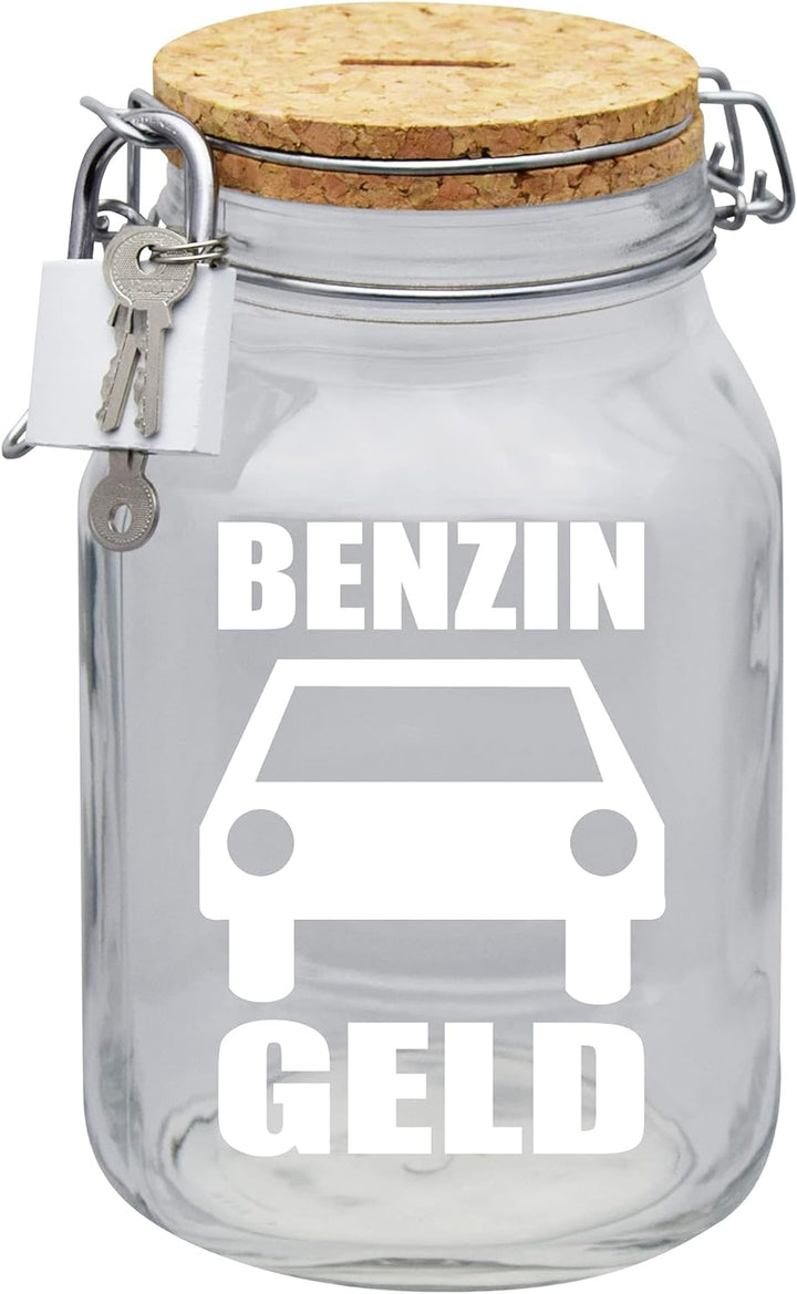 Spardose Benzin Geld Geschenk Idee Transparent XL