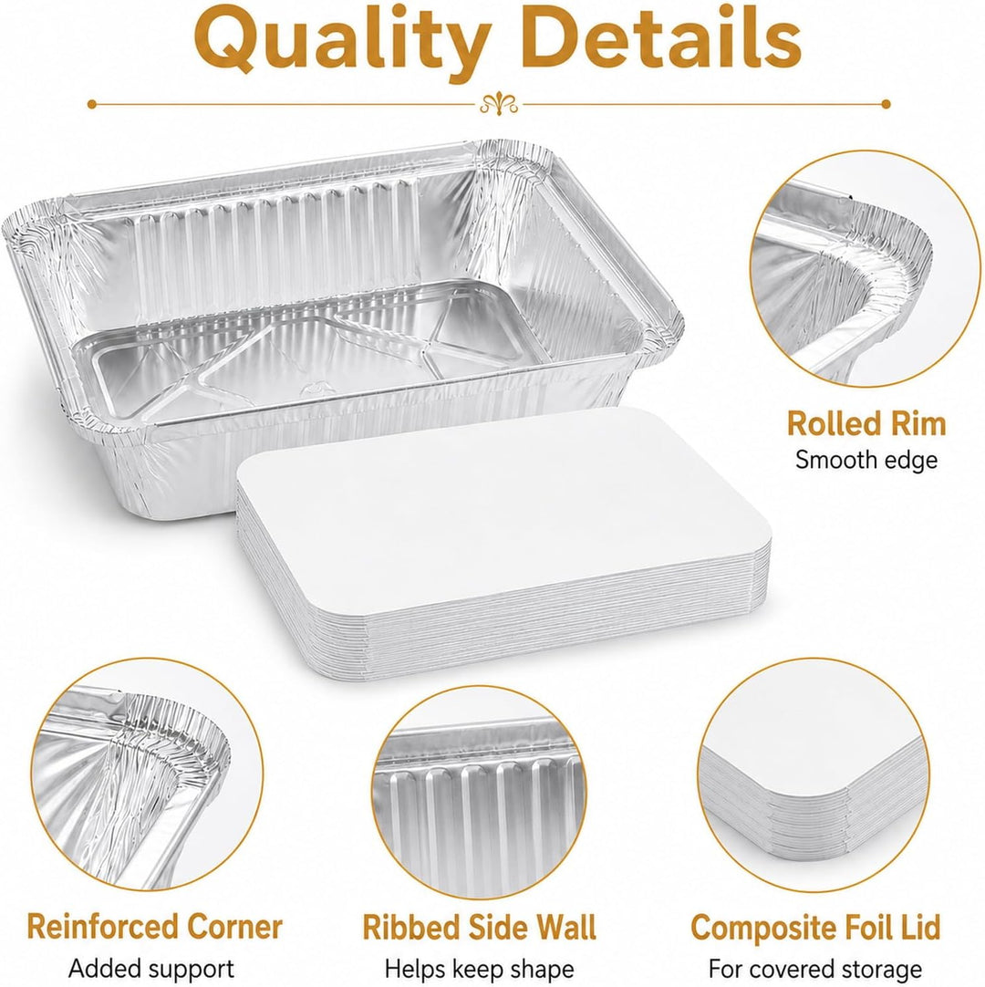 WOPPLXY 50 Stück Aluschalen mit Deckel, 1000ml Aluschalen Grill, 21,5 x 15 x 5cm Alu Grillschalen fü