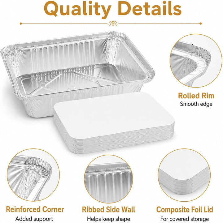 WOPPLXY 50 Stück Aluschalen mit Deckel, 1000ml Aluschalen Grill, 21,5 x 15 x 5cm Alu Grillschalen fü
