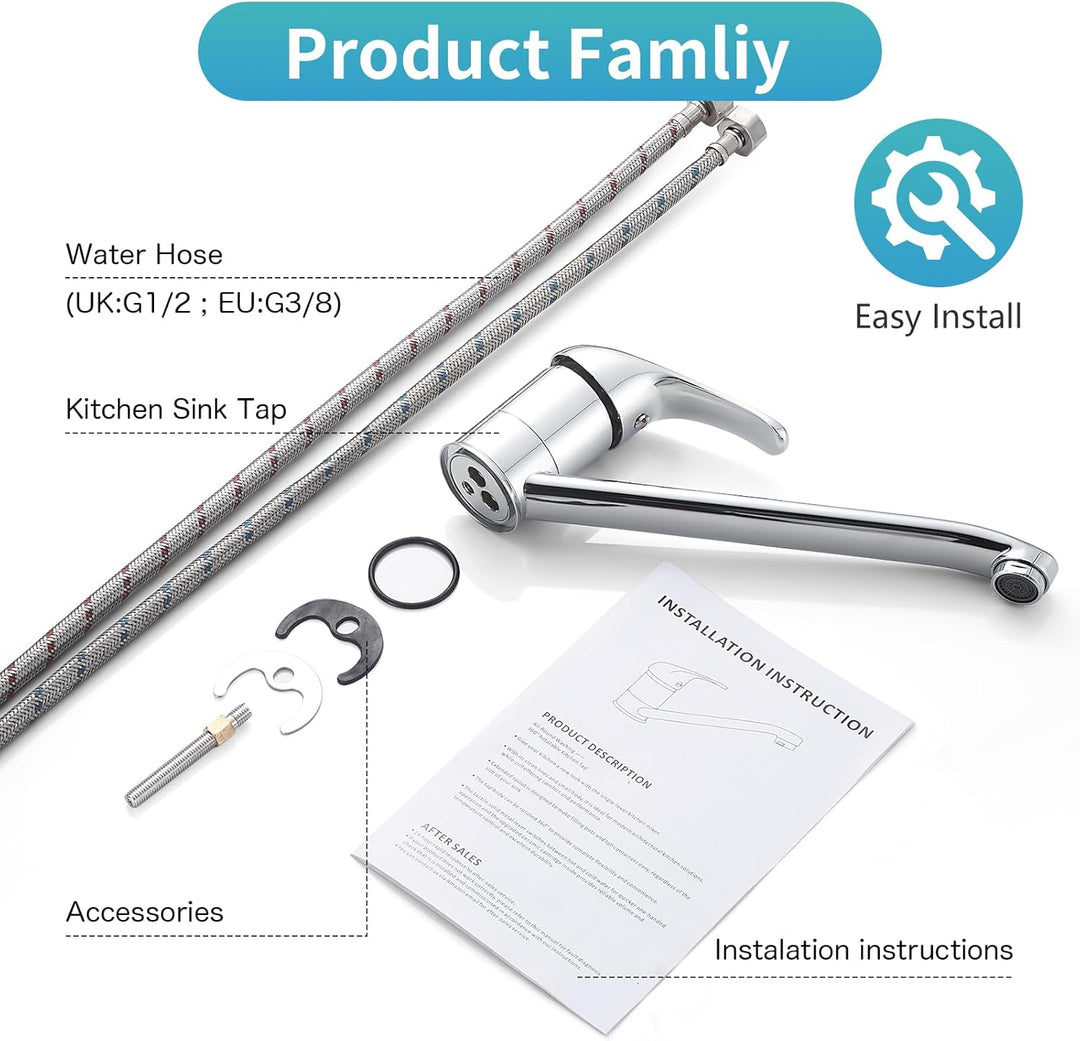 Rehomthy Wasserhahn Küche, Küchenarmatur 360° Schwenkbar, Einhebel Mischbatterie Küche, Spültischarm
