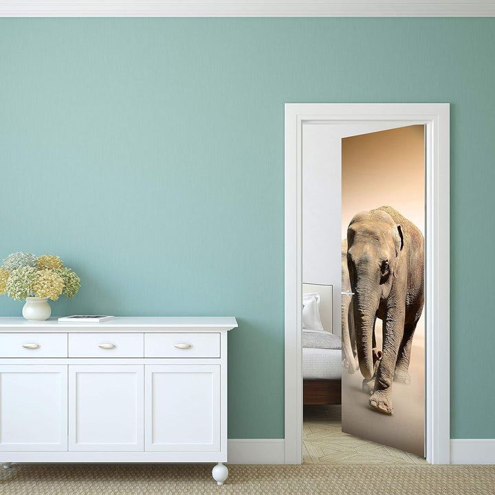 wandmotiv24 Türtapete Elefantengruppe Afrika 70 x 200cm (B x H) - Dekorfolie selbstklebend Sticker f
