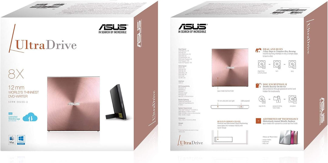 Asus SDRW-08U5S-U Ultradrive externer Slim DVD Brenner (8x DVD±R, 6x DVD±R DL, 5x DVD-RAM, USB 2.0)