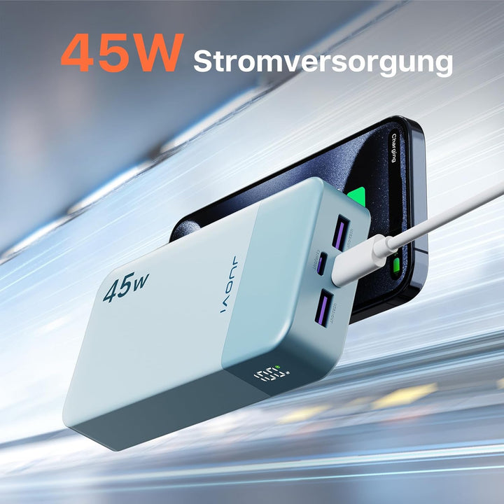JUOVI Tragbare Powerbank 20000mAh Schnellladefunktion, 45W Akku Pack Power Bank Schnellladen 2 USB-C