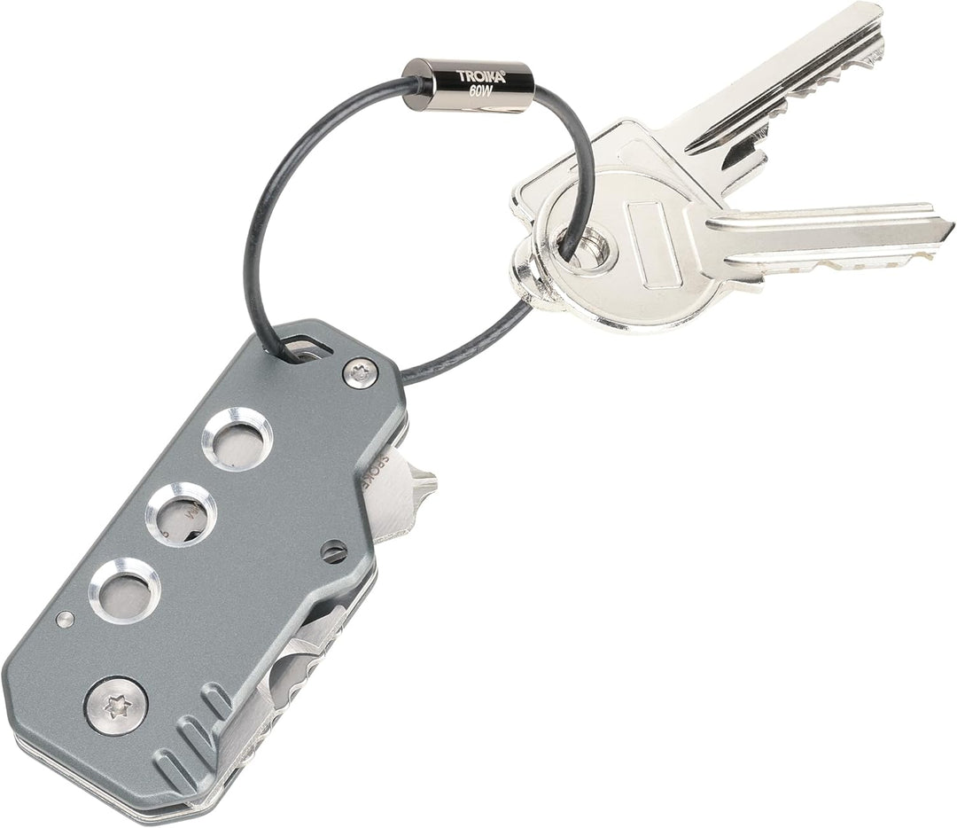 TROIKA Mini-Werkzeug mit 11 Funktionen – KEYTOOL – Messer – Schlüsselanhänger (Drahtschlaufe) – Fade