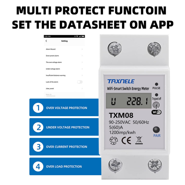 Einphasiger digitaler Energiez?hler WiFi Wireless AC 90-250V 110V 230V 60A Amperemeter Voltmeter Mul