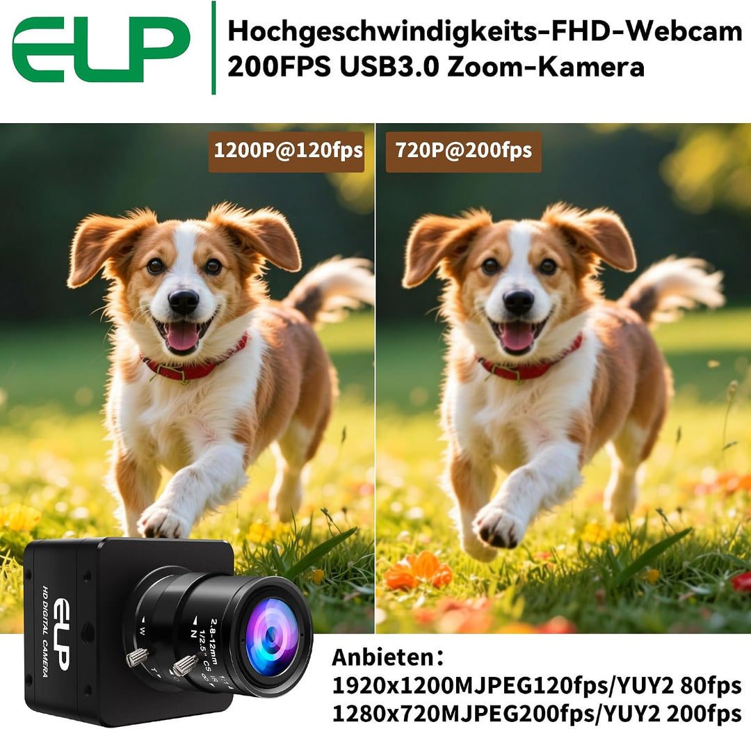 G ELP Hochgeschwindigkeit Global Shutter USB3.0 Manuelle Zoom Kamera, 720P/200fps, 1200P/120fps, USB