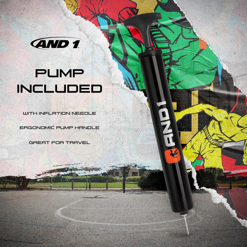AND1 Supreme Grip Rubber Basketball & Pump Bundle- Official Size 7 (29.5”) Streetball, Made for Indo