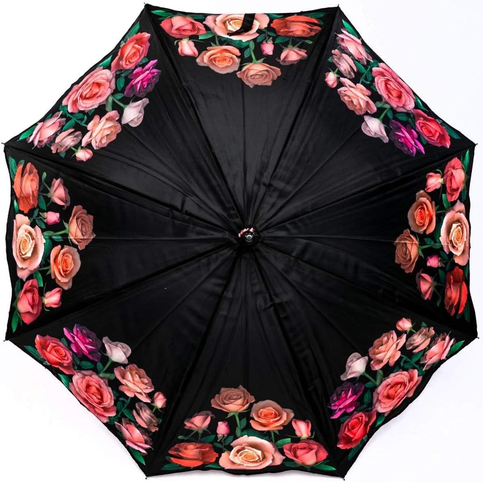 LUCKYWEATHER Regenschirm Stockschirm Damen Motiv Rosen I Stockregenschirm gross und stabil sowie hoc