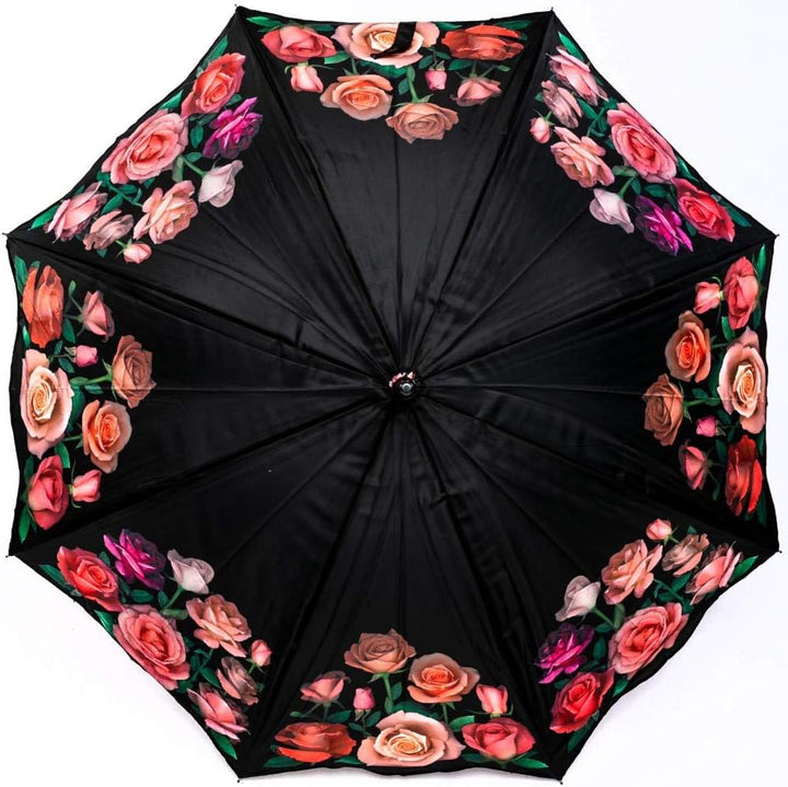 LUCKYWEATHER Regenschirm Stockschirm Damen Motiv Rosen I Stockregenschirm gross und stabil sowie hoc