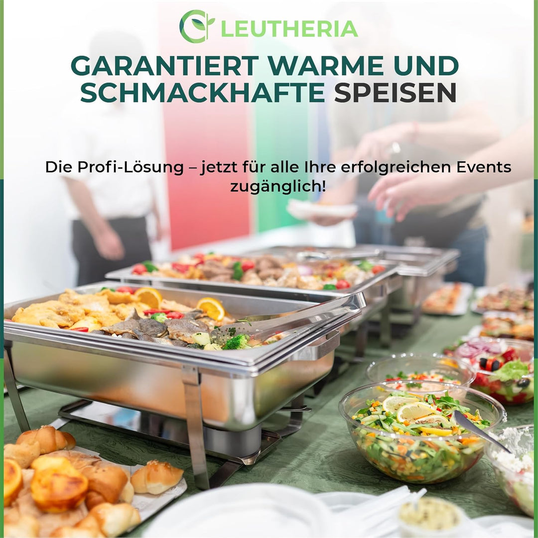 Set mit 4 Speisenwärmern LEUTHERIA - Chafing Dish aus lebensmittelechtem Edelstahl für Buffet/Profes