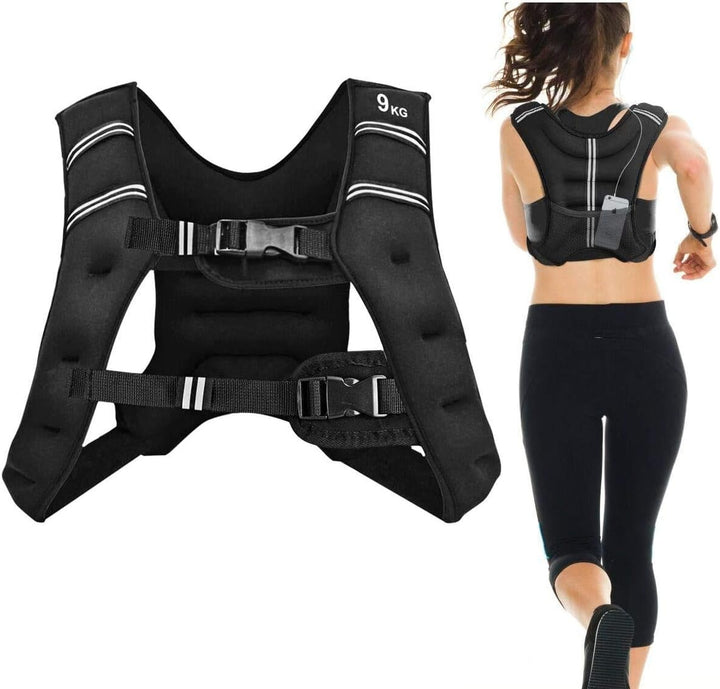 RELAX4LIFE 5/9 kg Gewichtsweste, Ergonomische Fitnessweste, mit reflektierenden Streifen & verstellb