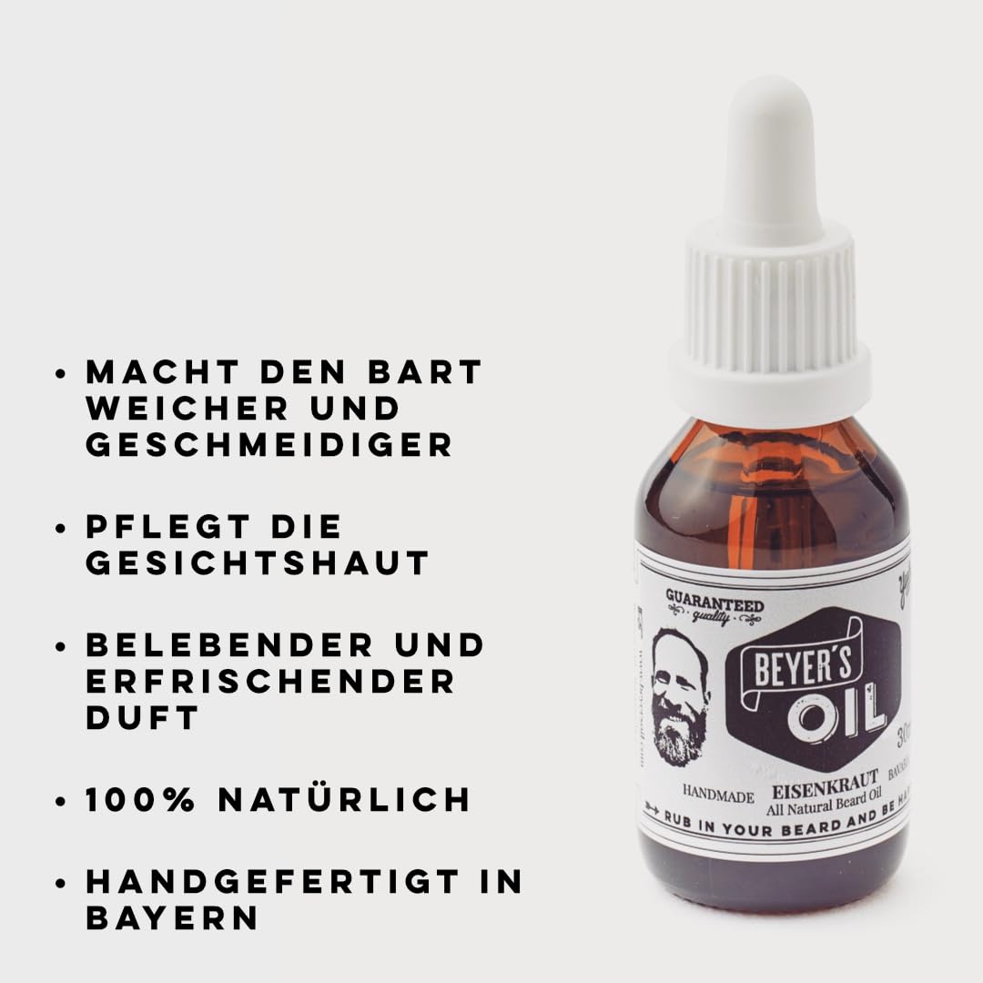 Beyer's Oil Bartöl Eisenkraut 30ml - 100% natürlich - Macht den Bart weich Eisenkraut (Herb frisch)
