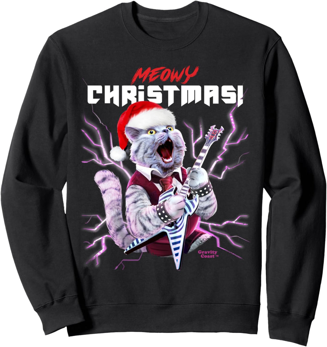 Meowy Cat Christmas Ugly Sweater Heavy Gitarre Album Cover Sweatshirt