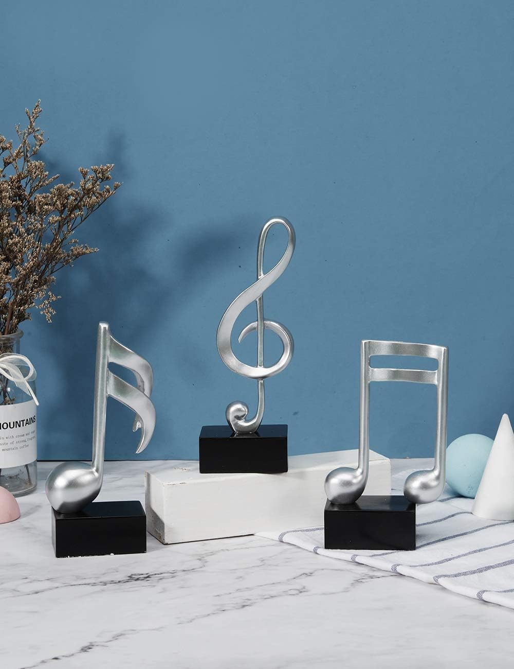 Amoy-Art 3pcs Deko Skulpturen Musik Note Figuren Klavier Statue Modern Arts Wohnzimmer Kunst Polyres