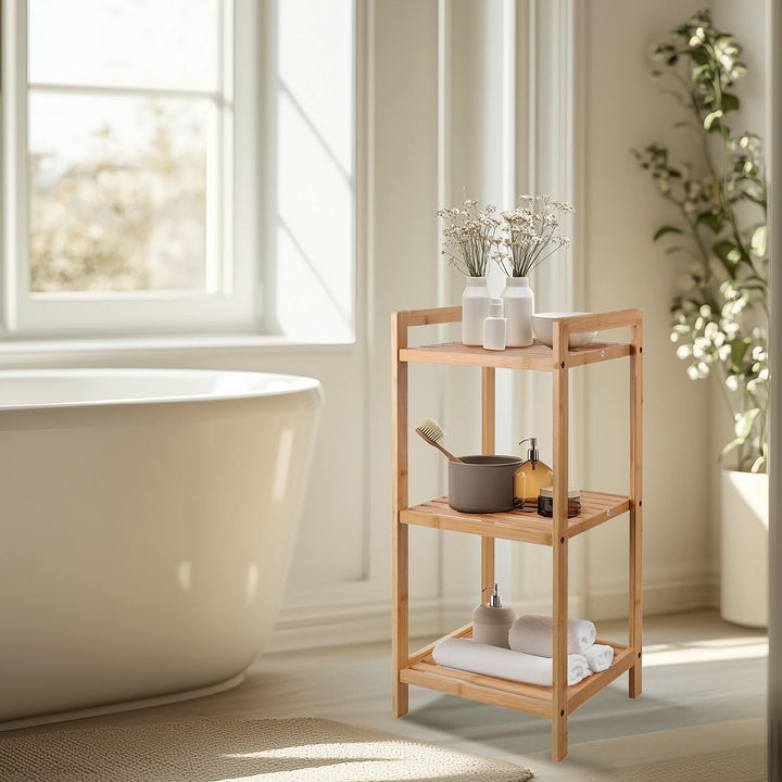 Rosenstein & Söhne Regale: 2er-Set Bambus-Standregal mit 3 Ablagen, 30 x 30 x 70 cm, Bambus (Bad Reg