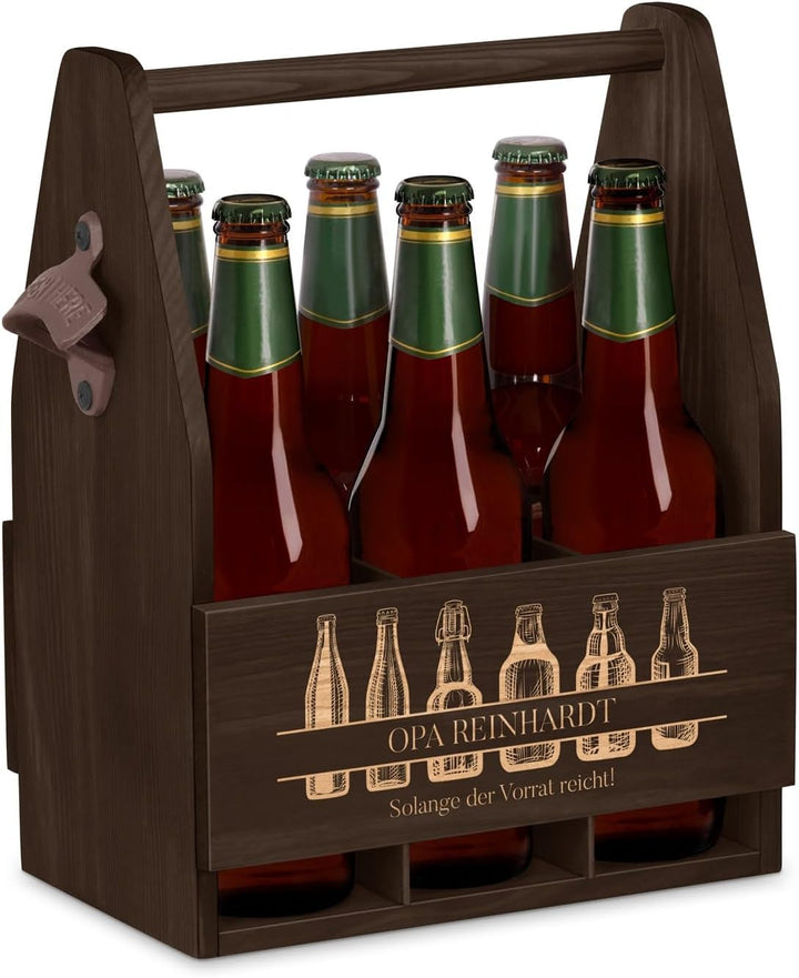 Maverton Bierträger für 6 Flaschen 0,5L + Gravur - Männerhandtasche mit Flaschenöffner - Grösse: 25x