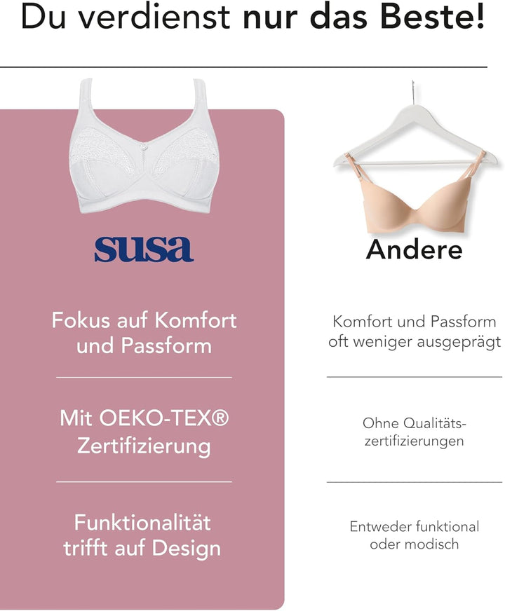 Susa Damen Entlastungs Topsy Plus Bügelloser BH 90D Weiss (Weiss 003), 90D Weiss (Weiss 003)