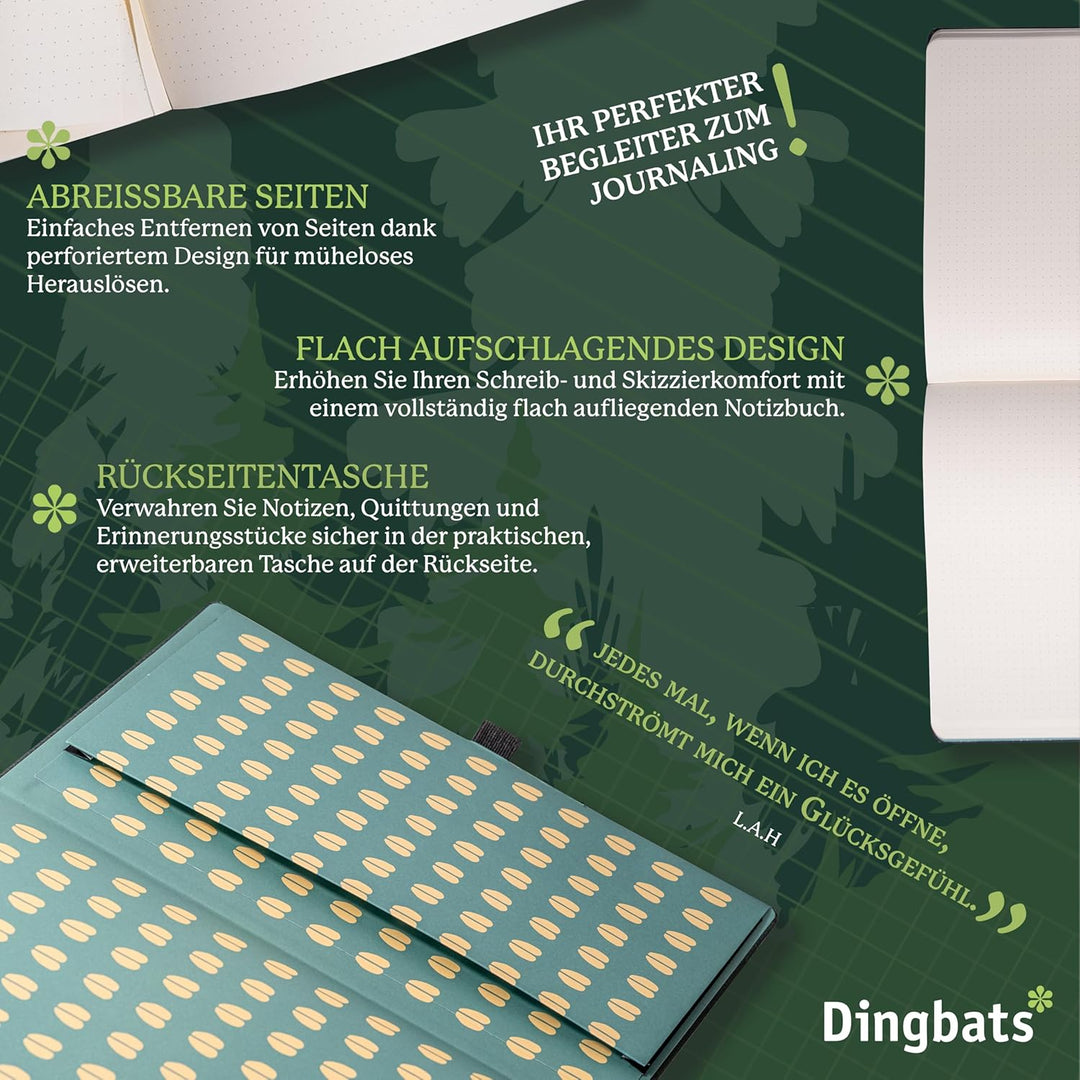Dingbats - Wildtiere Blanko Extra Grosses Notizbuch, Grüner Hirsch, A4 - Hardcover Notizbuch - Perfo