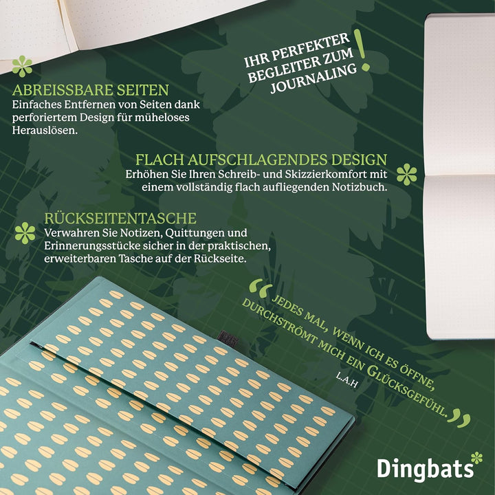Dingbats - Wildtiere Blanko Extra Grosses Notizbuch, Grüner Hirsch, A4 - Hardcover Notizbuch - Perfo