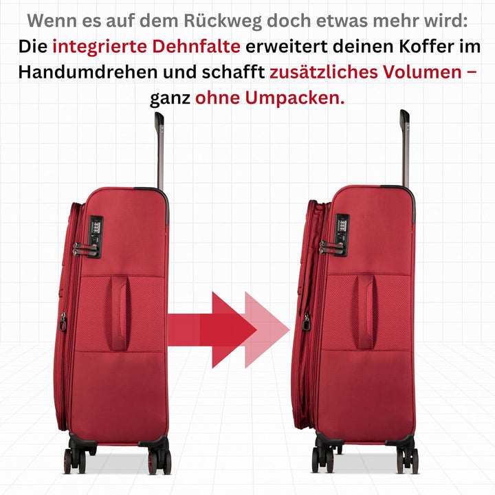 Cocoono Koffer Weichschale 64L bis 84L mit Dehnfalte – Stoffkoffer mit 4 Rollen – Reisekoffer Stoff